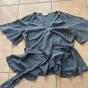 LOFT Slate Blue Wrap Blouse
